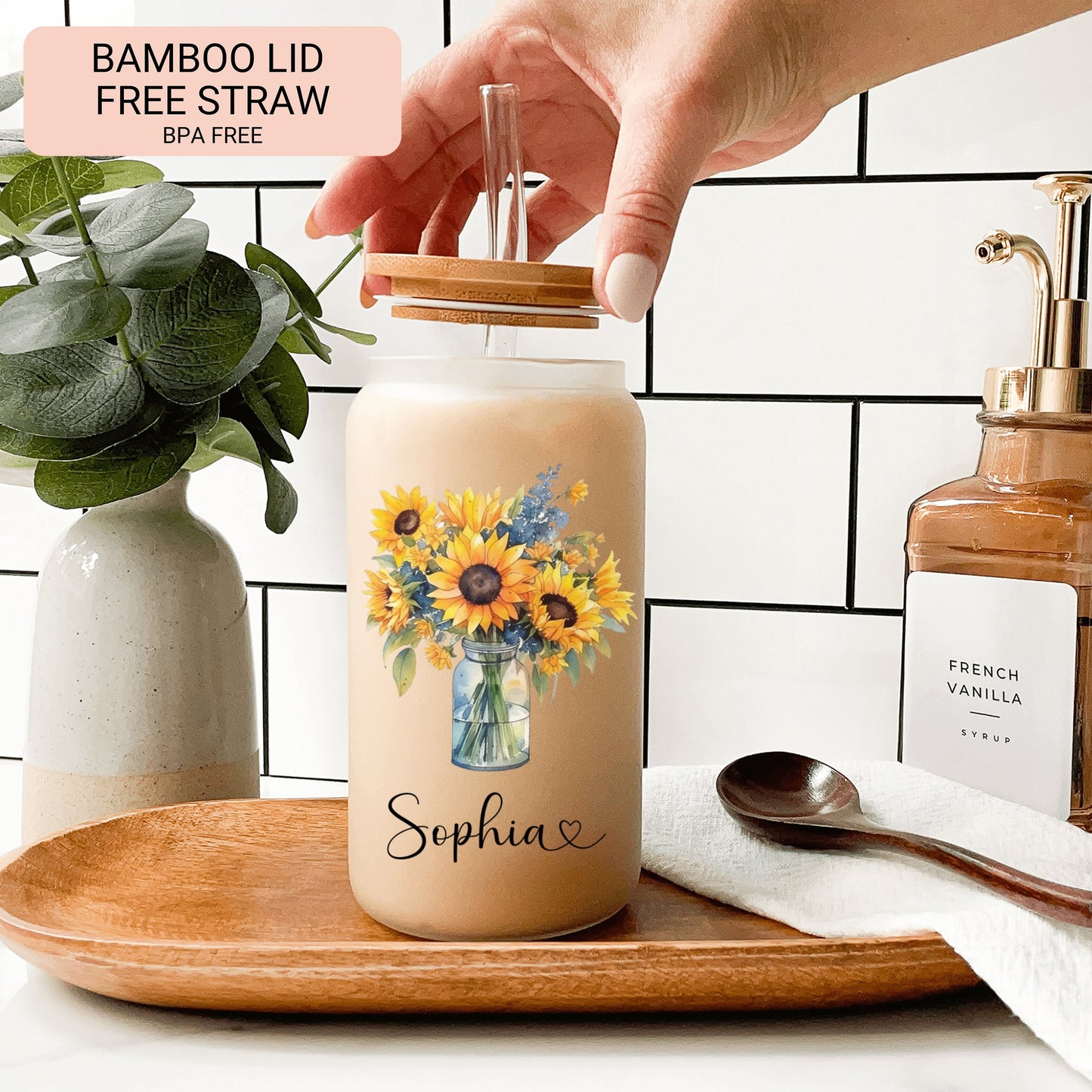 Mom Glass Tumbler Sunflower Iced Coffee Cup Gift Idea