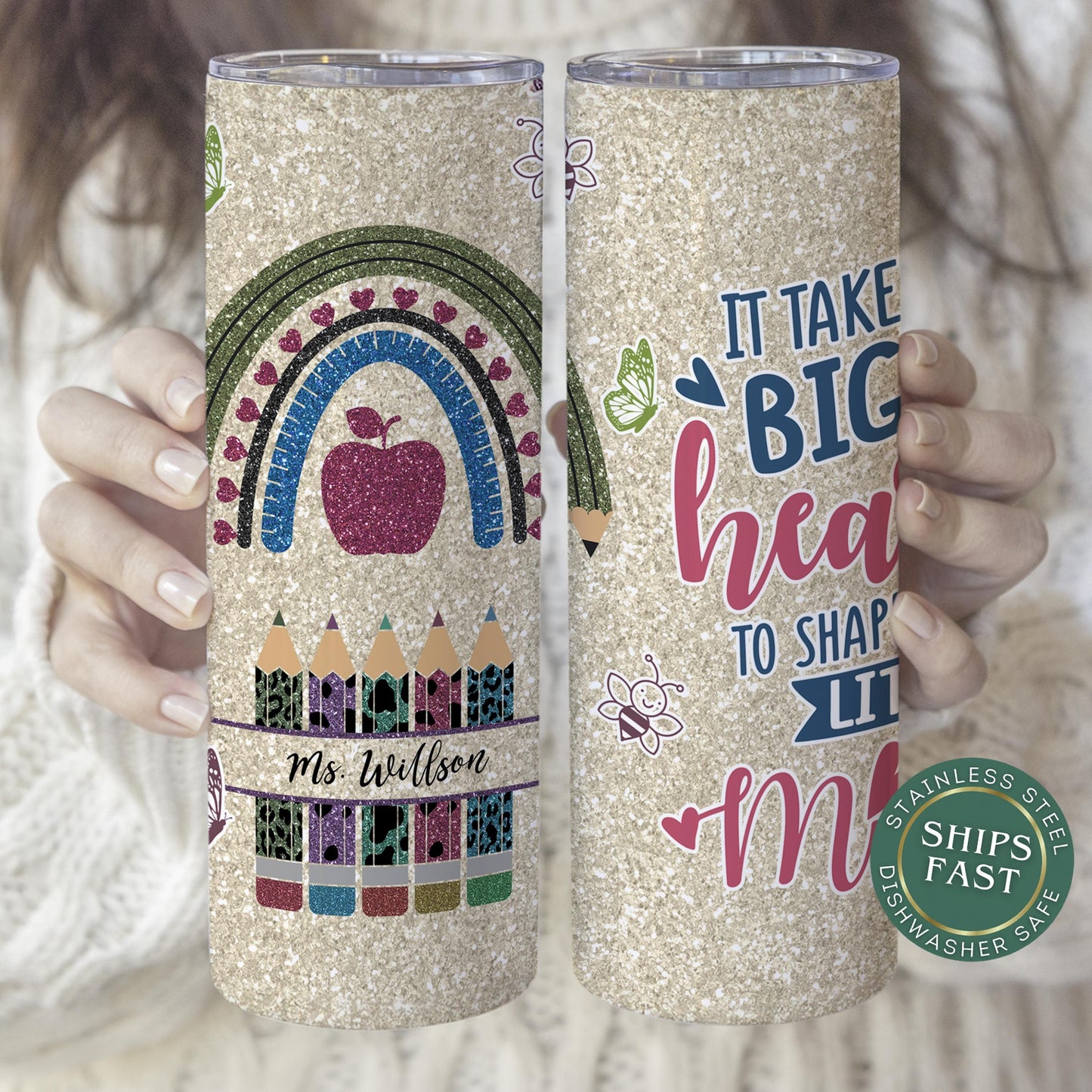 Personalized Teacher Tumbler - It Takes a Big Heart to Shape Little Minds Appreciation Gift