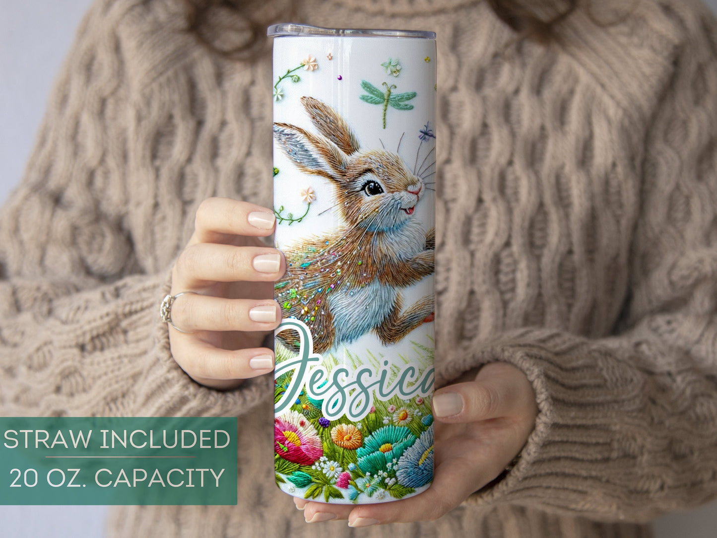 Personalized Rabbit Tumbler - Floral Gift for Rabbit Lovers and Easter