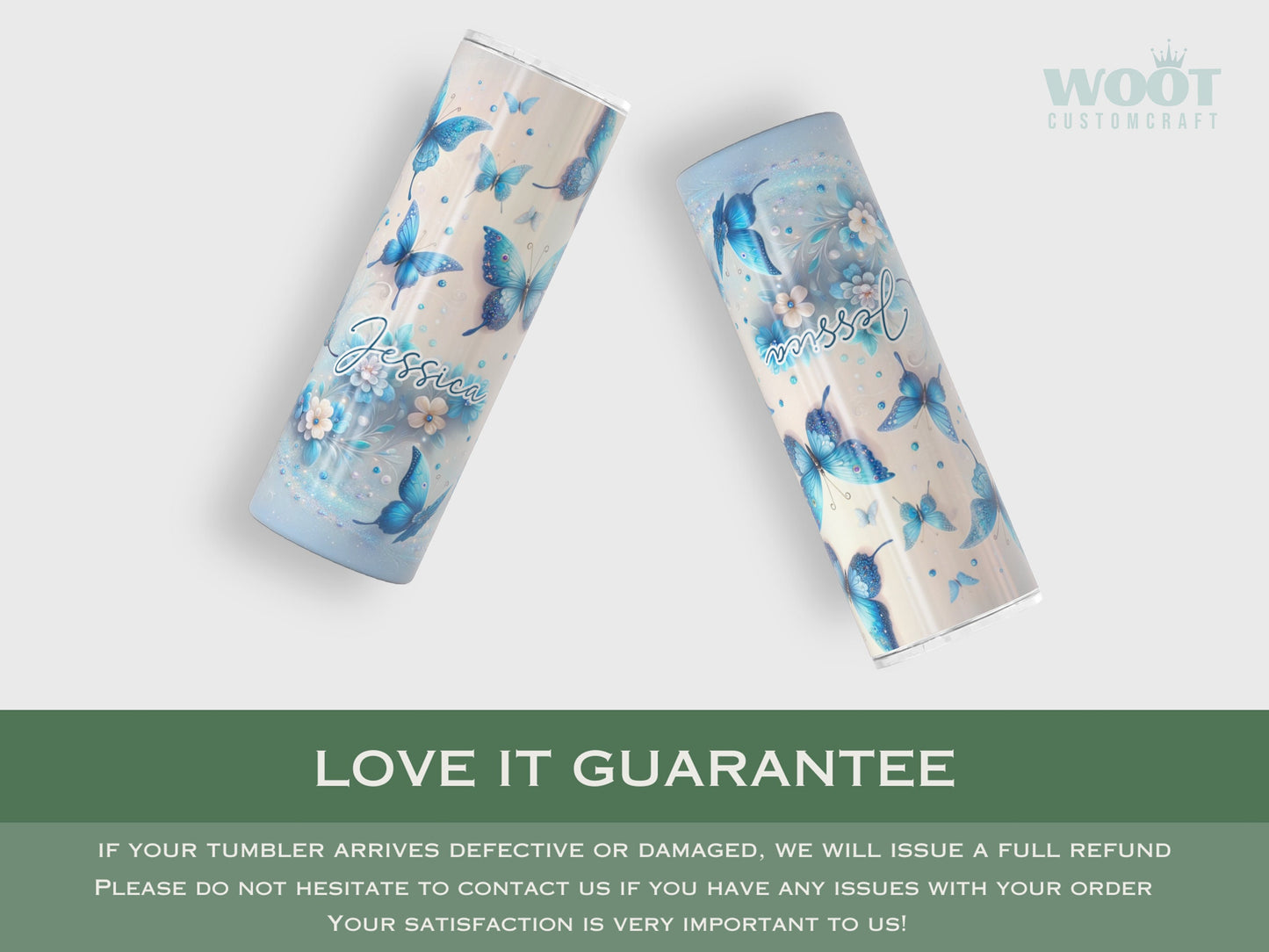 Personalized Glitter Blue Butterfly Tumbler - Gift for Butterfly Lovers and Women