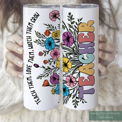 Personalized Floral Teacher Tumbler - Wildflower Design for Teacher Appreciation