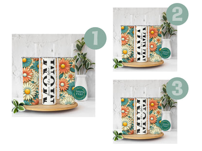 Personalized Retro Flower Tumbler - Custom Mom Gift with Kids' Names