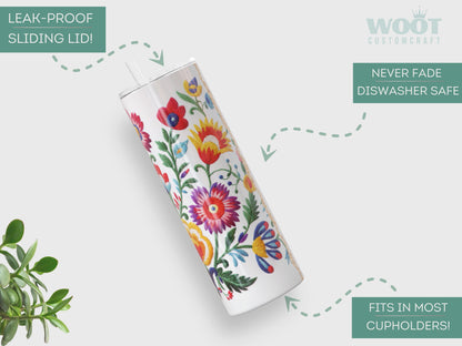 Personalized Abuela Tumbler - Custom Mexican Embroidery Travel Cup with Grandkids' Names