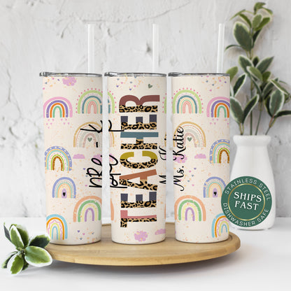 Personalized Prek Teacher Travel Cup Rainbow
