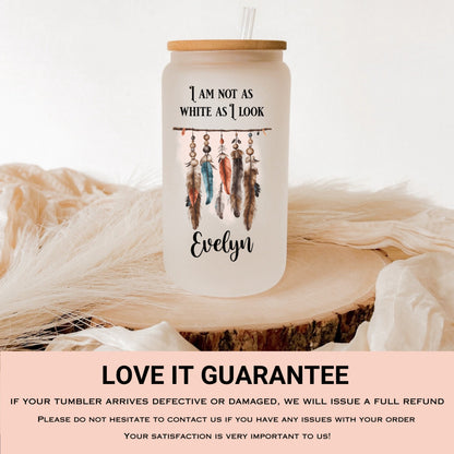 Custom Native American Frosted Glass Cup - Personalized Iced Coffee Drinkware