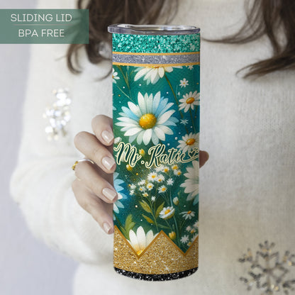 Personalized Teacher Tumbler - Daisy Design for Back to School Appreciation Gift