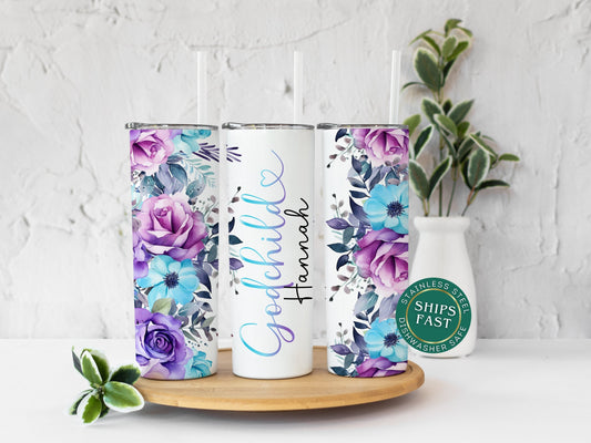 Personalized Godchild Tumbler - Unique Travel Mug Gift with Floral Design