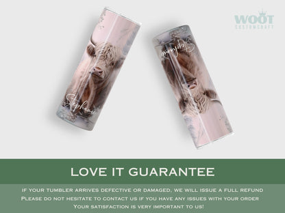 Personalized Winter Highland Cow Tumbler - Christmas Gift for Cow Lovers