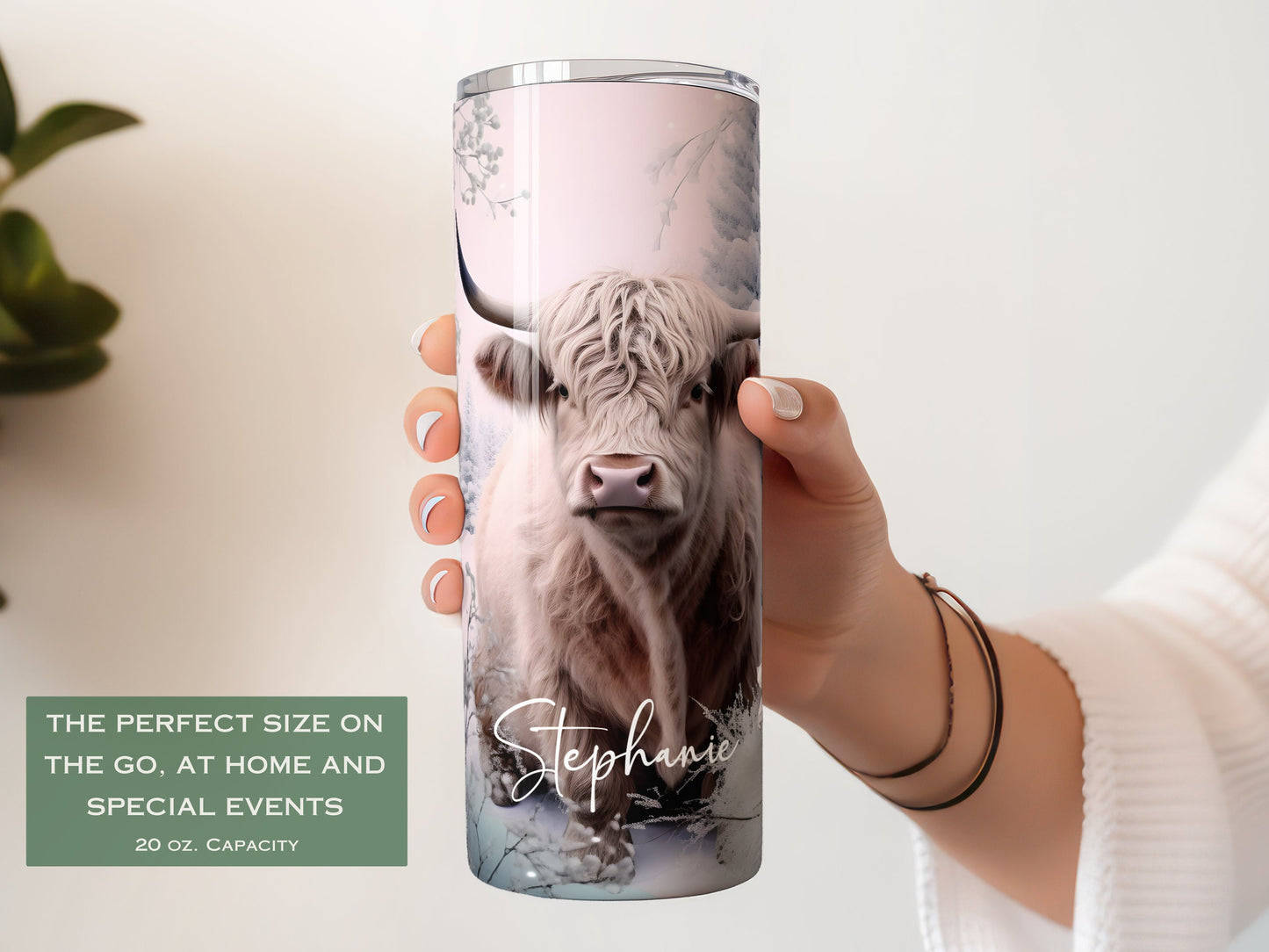 Personalized Winter Highland Cow Tumbler - Christmas Gift for Cow Lovers
