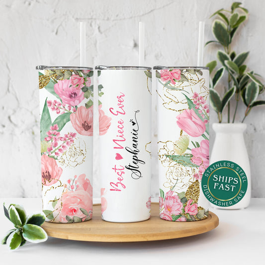 Personalized Floral Niece Tumbler - Custom Gift from Aunt and Uncle