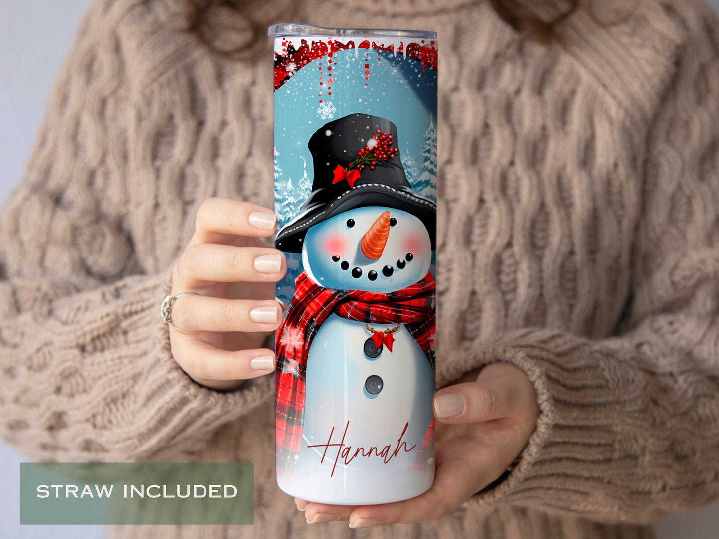 Personalized Christmas Snowman Tumbler - Cute Winter Gift for Her