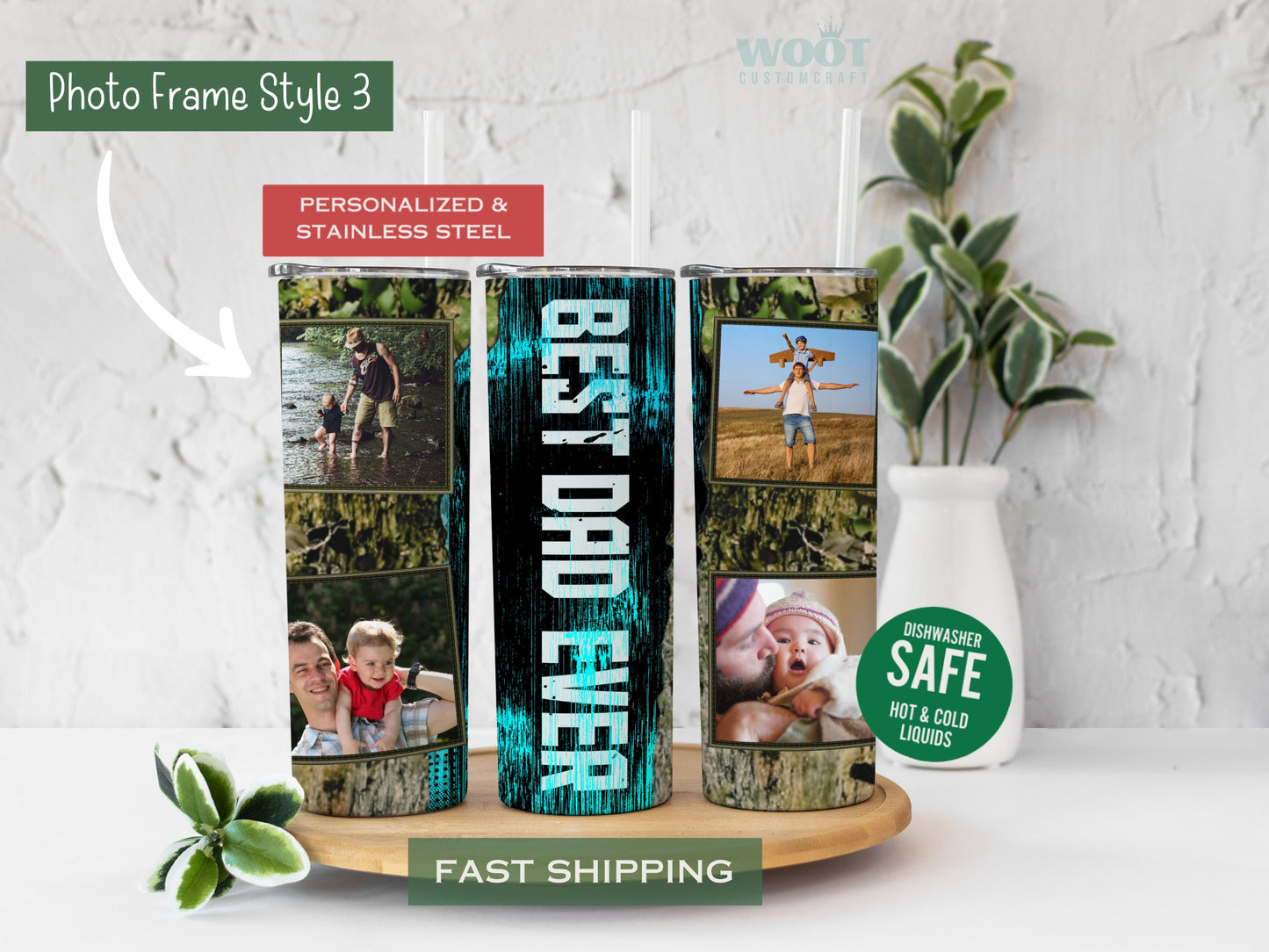 Personalized Best Dad Ever Tumbler - Fathers Day Gift with Kids' Photos