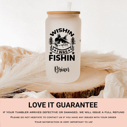 Personalized Fishing Frosted Tumbler - Don't Be a Dumb Bass Iced Coffee Cup