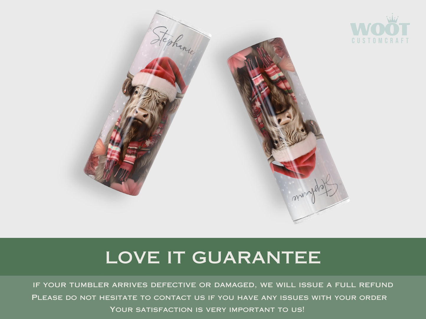 Personalized Christmas Highland Cow Tumbler - Winter Gift for Cow Lovers