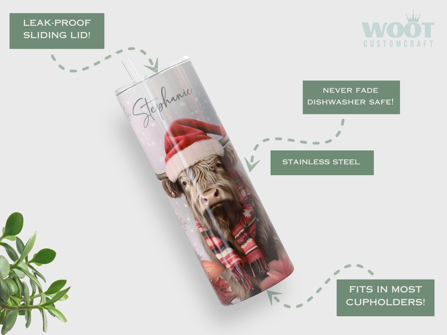 Personalized Christmas Highland Cow Tumbler - Winter Gift for Cow Lovers