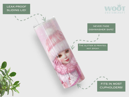 Personalized Pink Christmas Tumbler - Holiday Gift for Her or Girls