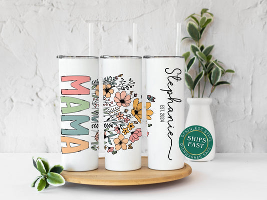 Personalized Retro New Mom Tumbler - Custom Est. Year Gift for New Mamas