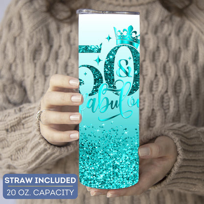 Personalized 50th Birthday Tumbler - Fabulous 50 Glitter Cup Gift for Her