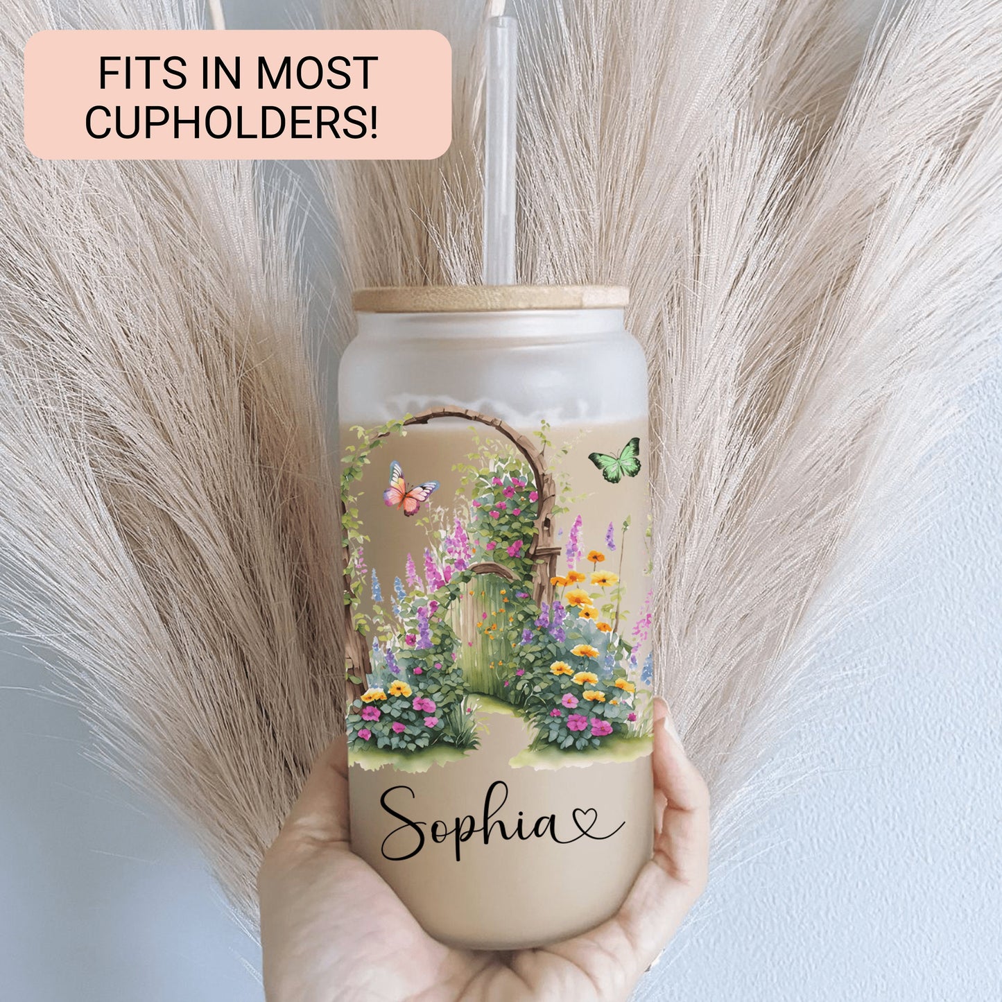 Personalized Plant Lover Frosted Glass Cup - Custom Iced Coffee Tumbler