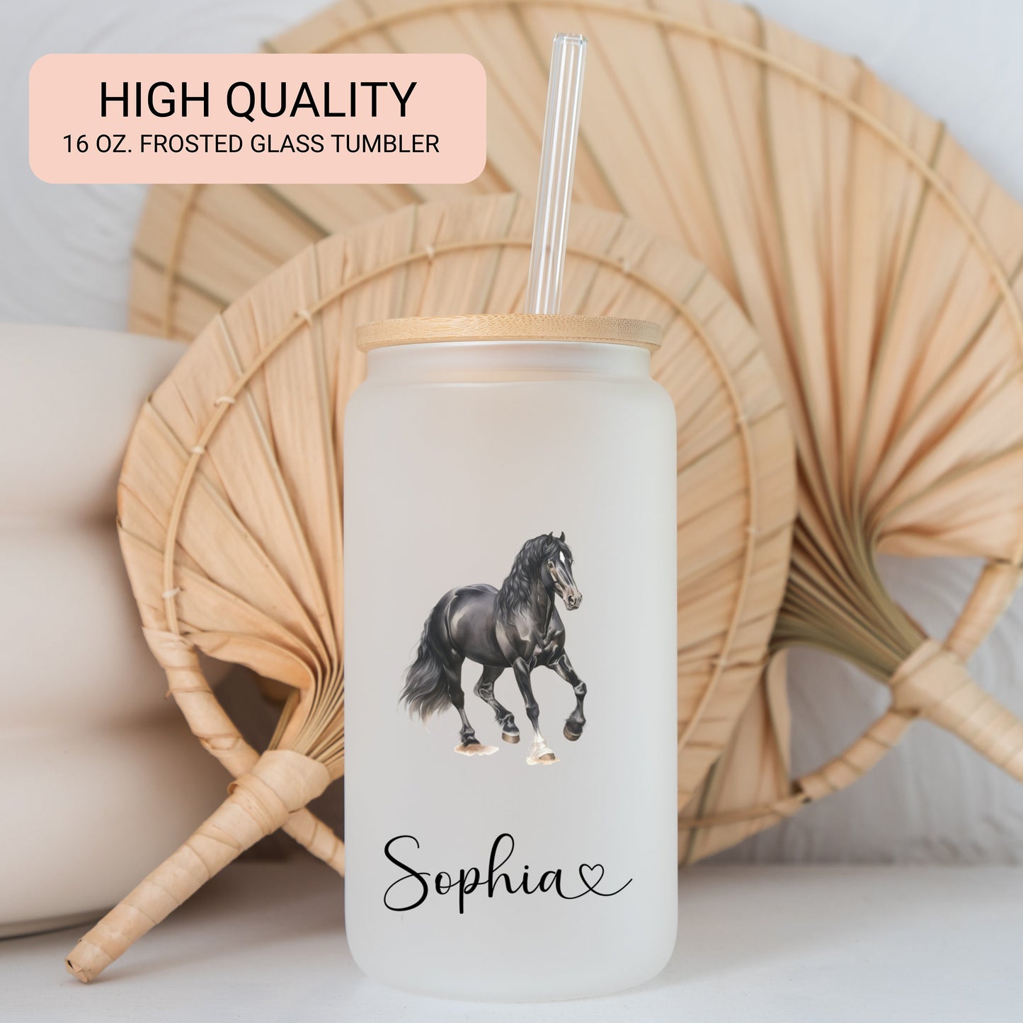 Personalized Frosted Horse Tumbler - Custom Iced Coffee Cup for Equine Lovers