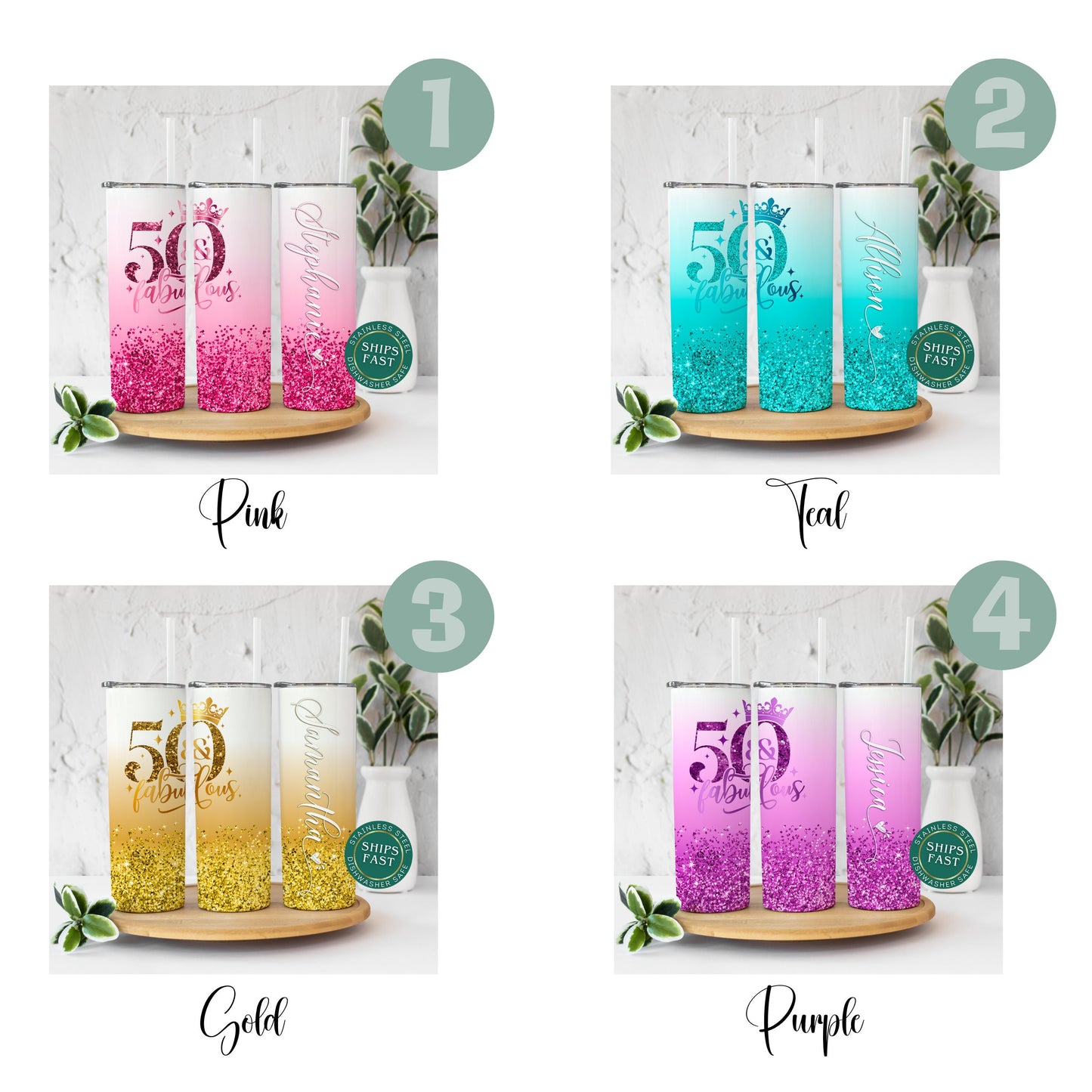 Personalized 50th Birthday Tumbler - Fifty and Fabulous Gift for Her