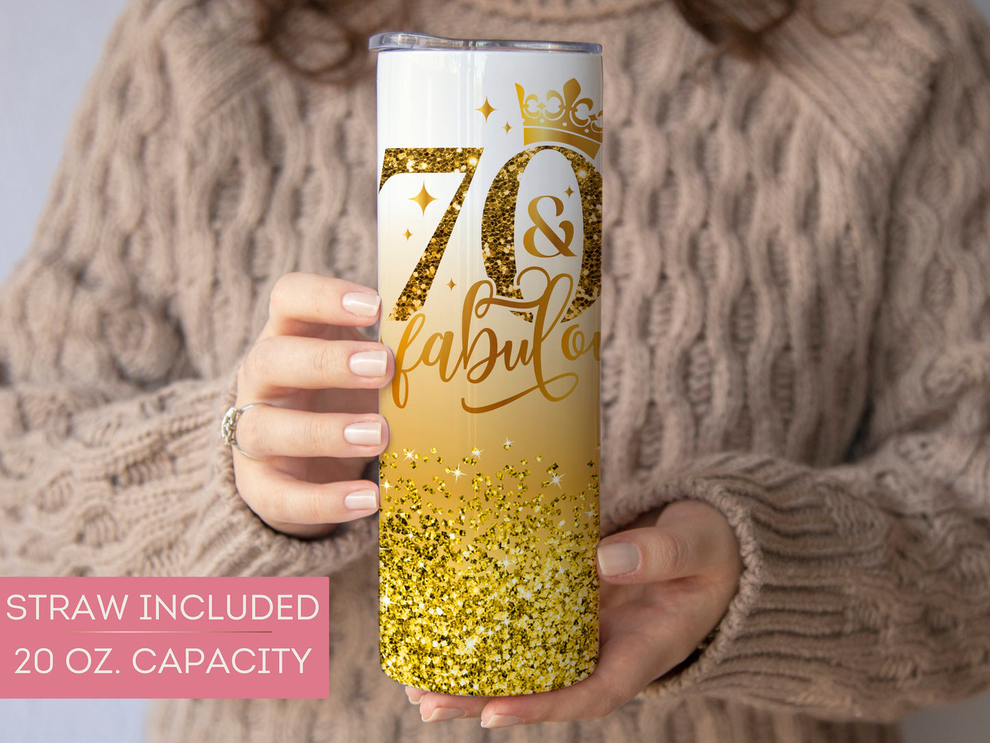 Personalized 70th Birthday Tumbler - 70 and Fabulous Gift for Her