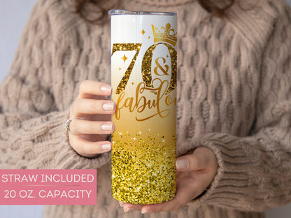 Personalized 70th Birthday Tumbler - 70 and Fabulous Gift for Her