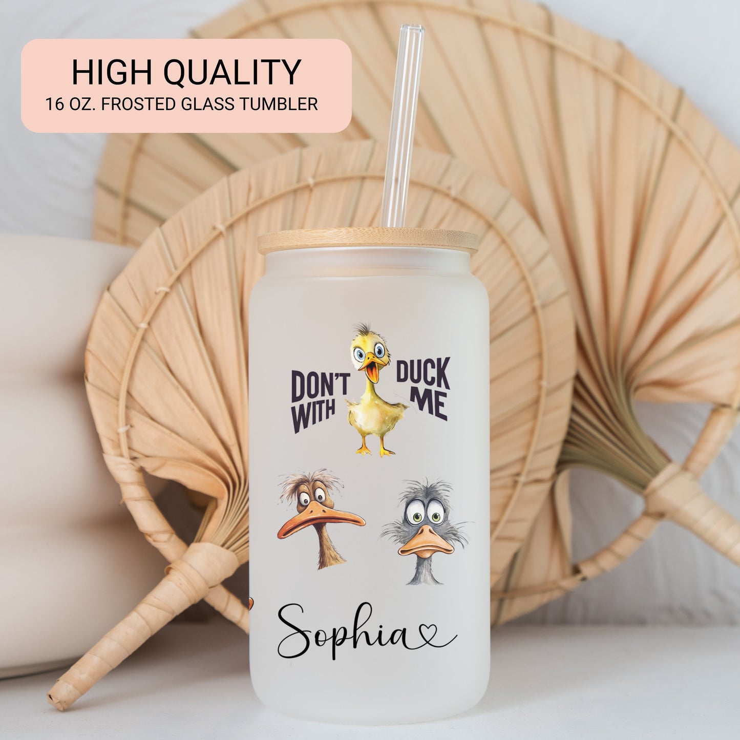 Personalized Funny Duck Frosted Glass Tumbler - Custom Iced Coffee Cup for Duck Lovers