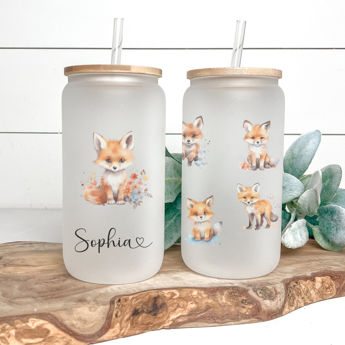Personalized Fox Frosted Glass Cup - Custom Iced Coffee Tumbler for Fox Lovers