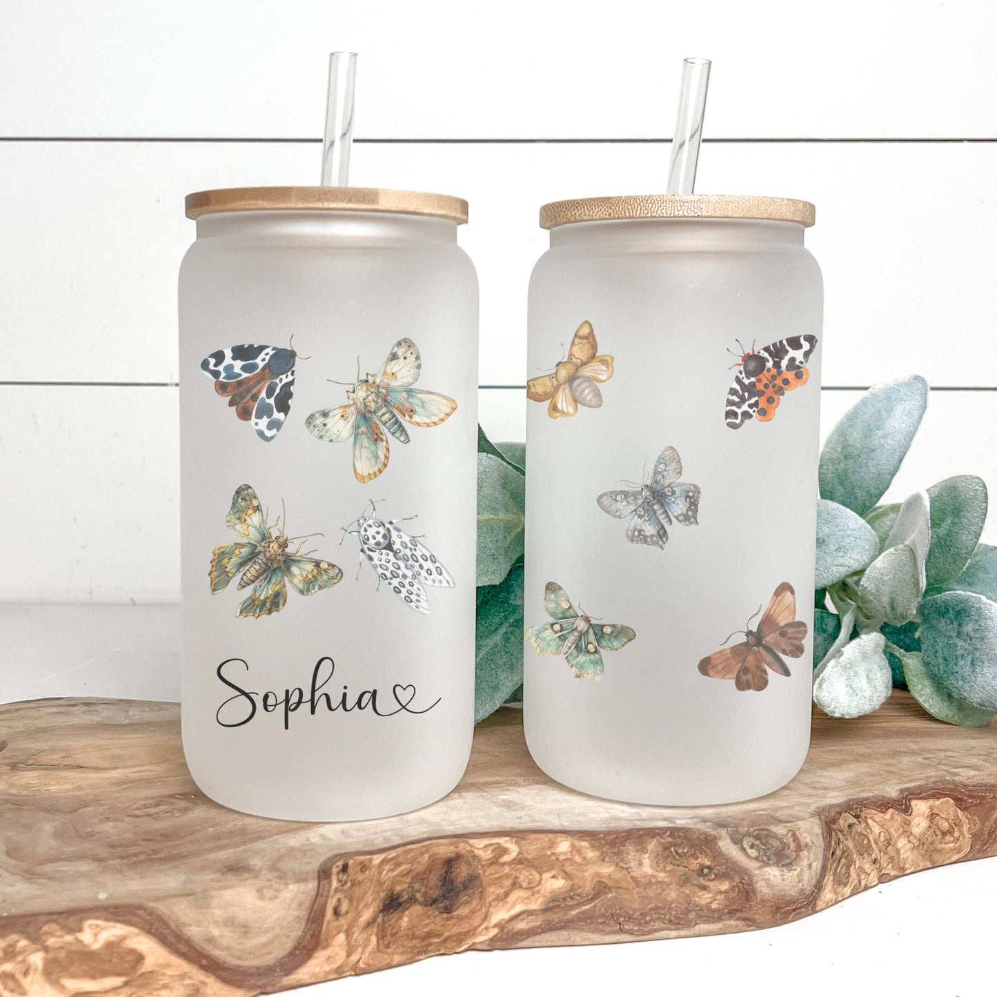 Personalized Moth Glass Cup - Custom Iced Coffee Tumbler for Lovers
