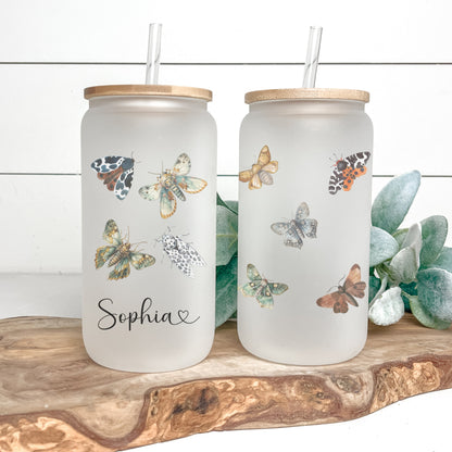 Personalized Moth Glass Cup - Custom Iced Coffee Tumbler for Lovers