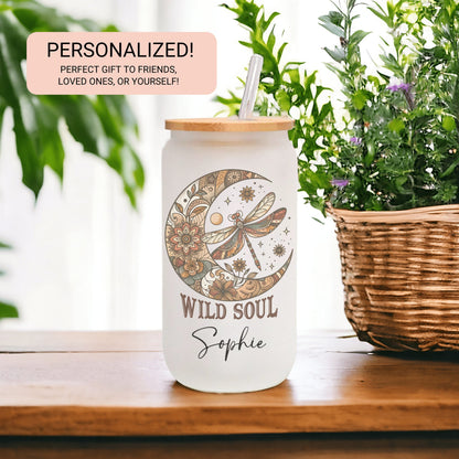 Personalized Dragonfly Glass Cup - Custom Positive Quote Frosted Design