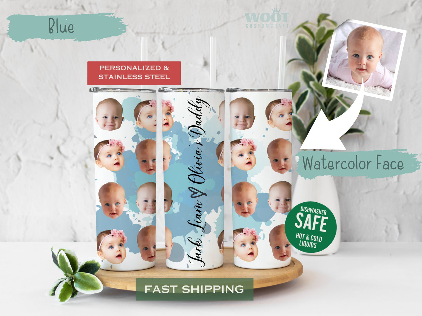 Personalized Watercolor Baby Face Tumbler - Custom Photo Cup for Mom or Grandma