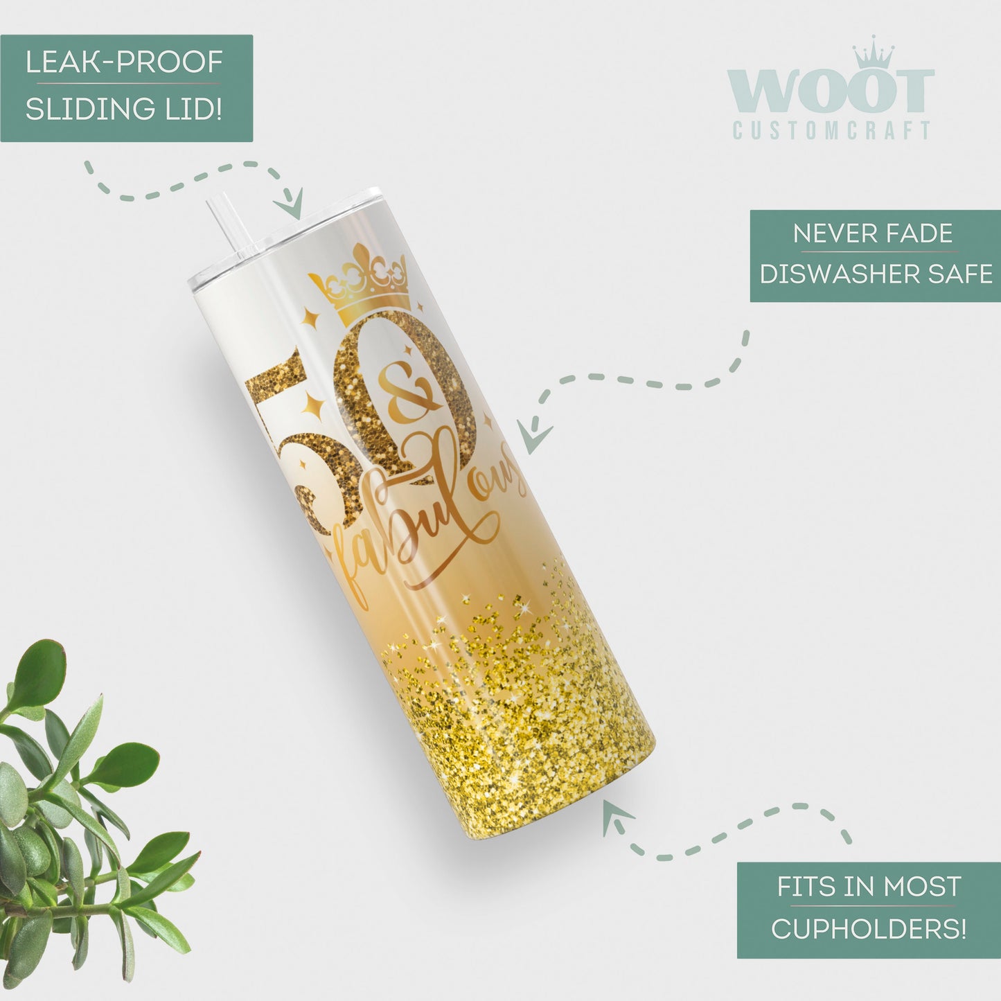 Personalized 50th Birthday Tumbler - Fifty and Fabulous Gift for Her