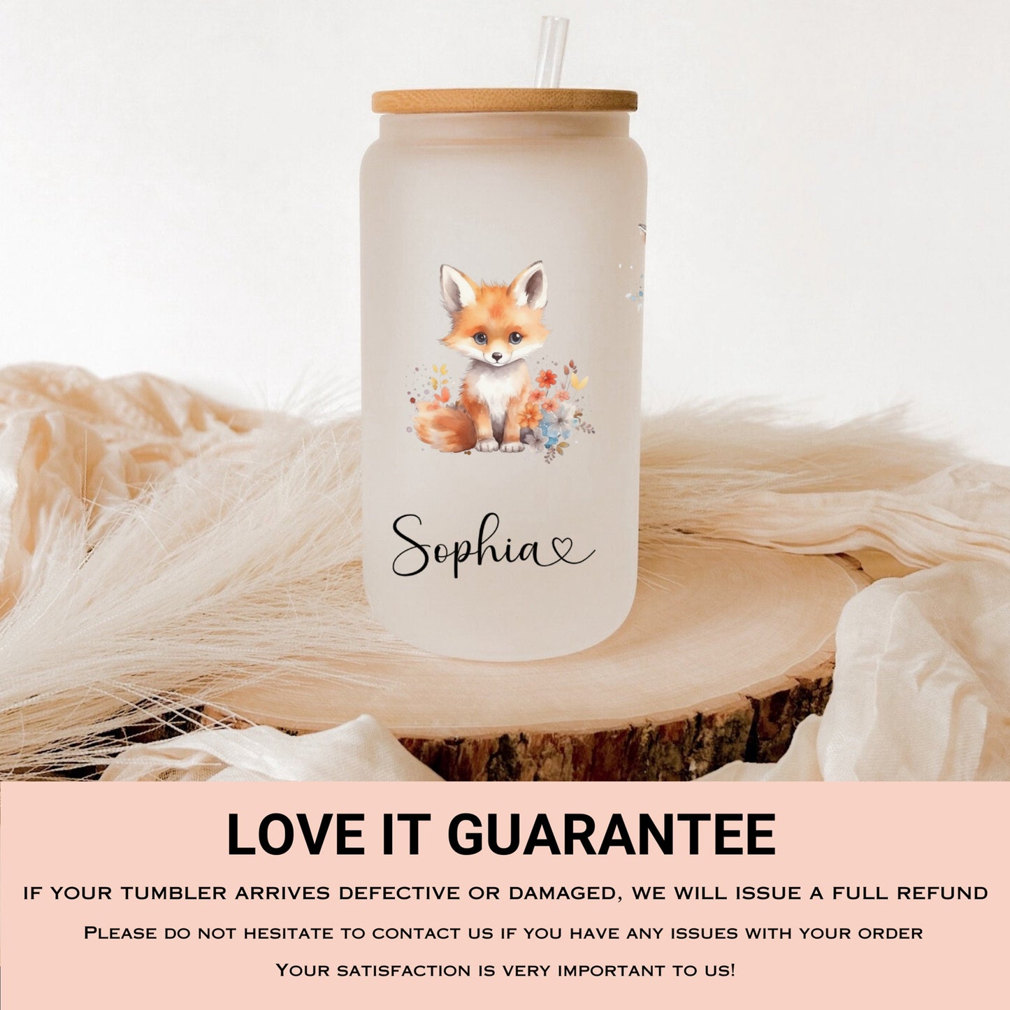 Personalized Fox Frosted Glass Cup - Custom Iced Coffee Tumbler for Fox Lovers