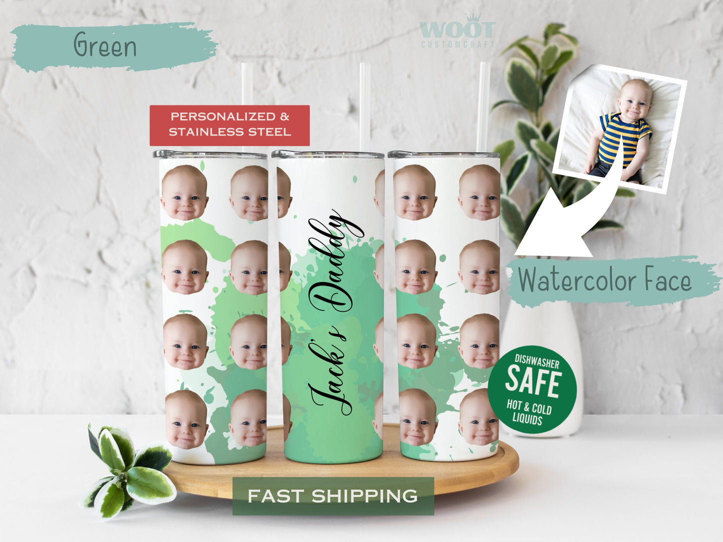 Personalized Watercolor Baby Face Tumbler - Custom Photo Cup for Mom or Grandma