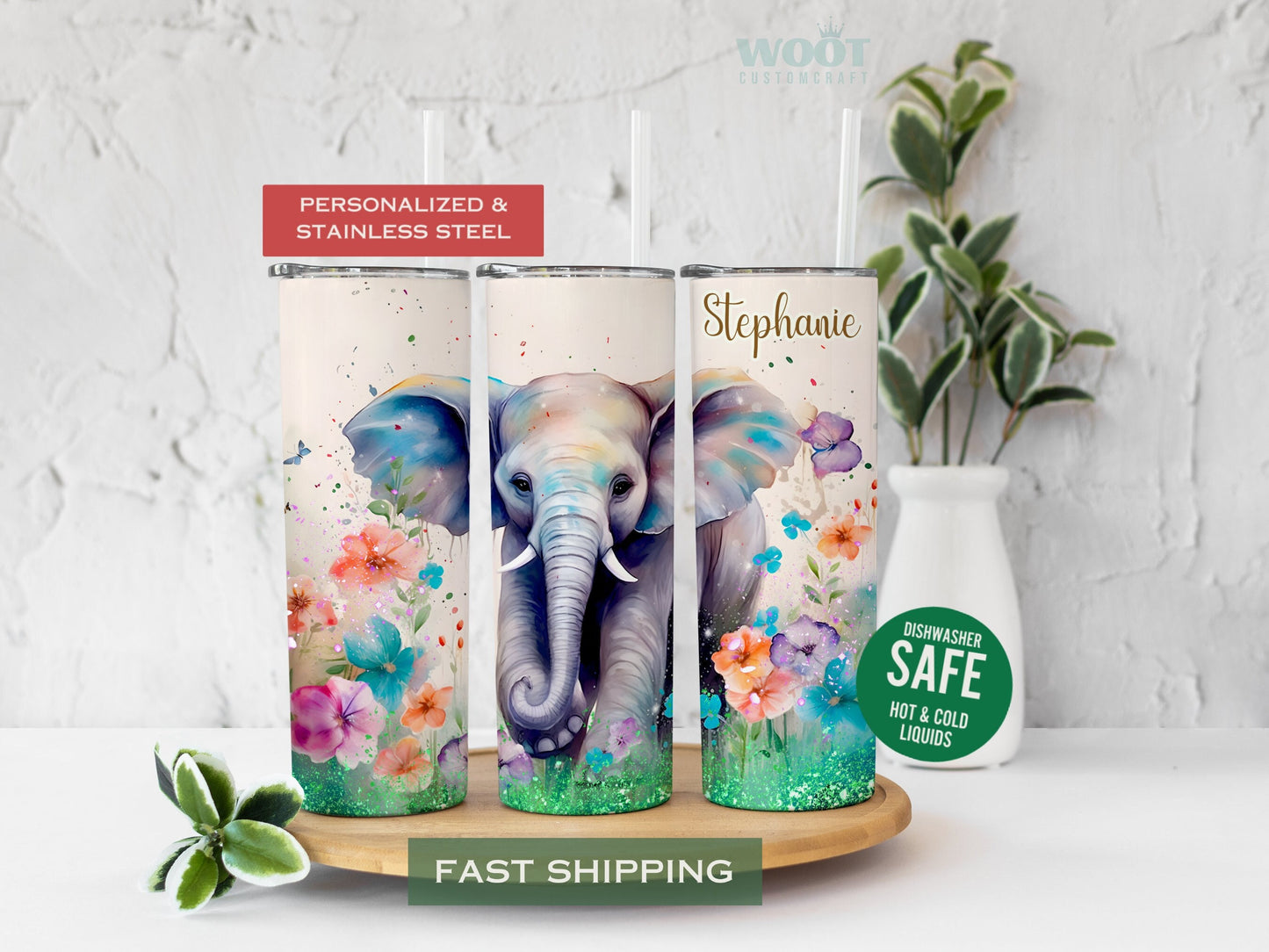 Personalized Floral Elephant Tumbler - Cute Gift for Elephant Lovers