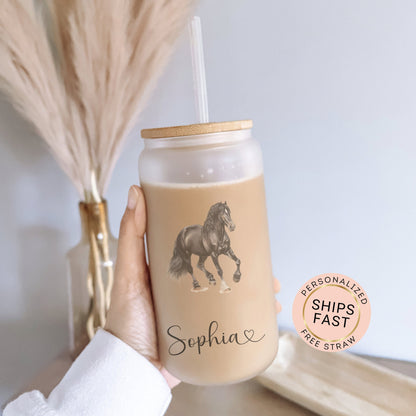 Personalized Frosted Horse Tumbler - Custom Iced Coffee Cup for Equine Lovers