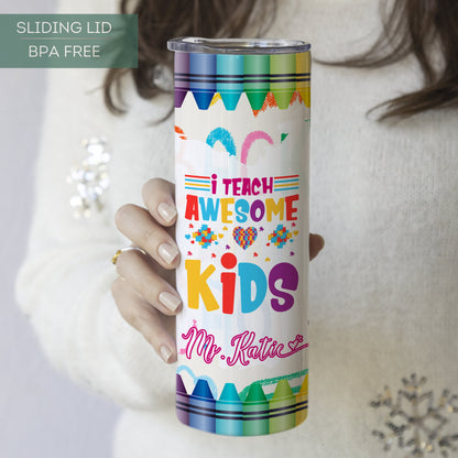 Personalized Autism Awareness Teacher Tumbler - Gift for Educators of Awesome Kids
