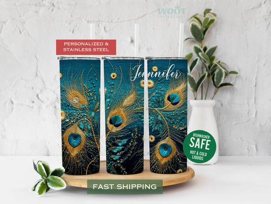 Custom Peacock Tumbler For Her With Name