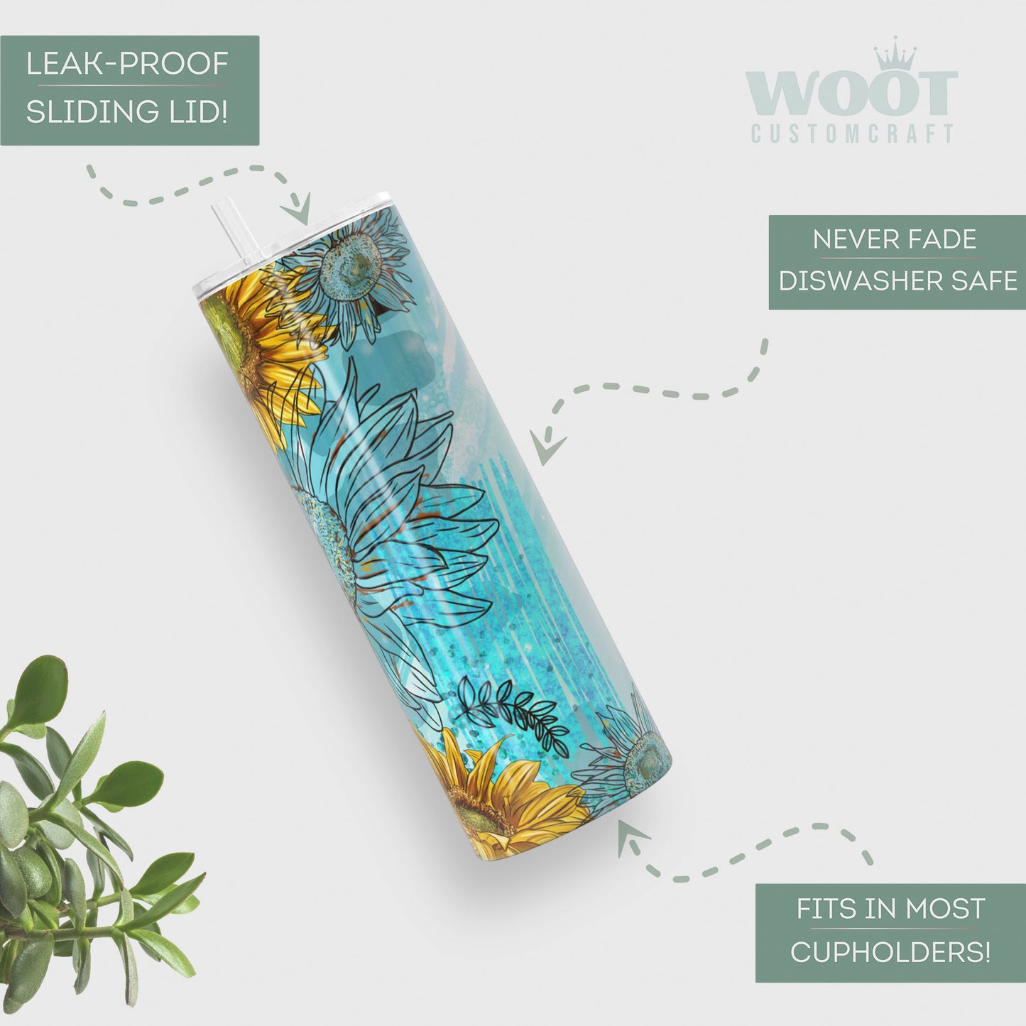 Personalized Teal Sunflower Tumbler - Custom Gift for Women