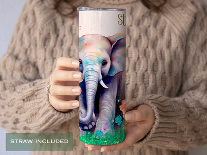 Personalized Floral Elephant Tumbler - Cute Gift for Elephant Lovers