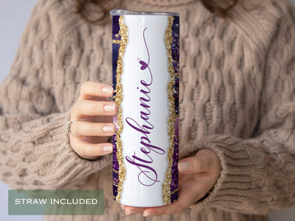 Personalized Purple Agate Tumbler - Custom Glitter Gift for Her or Mom