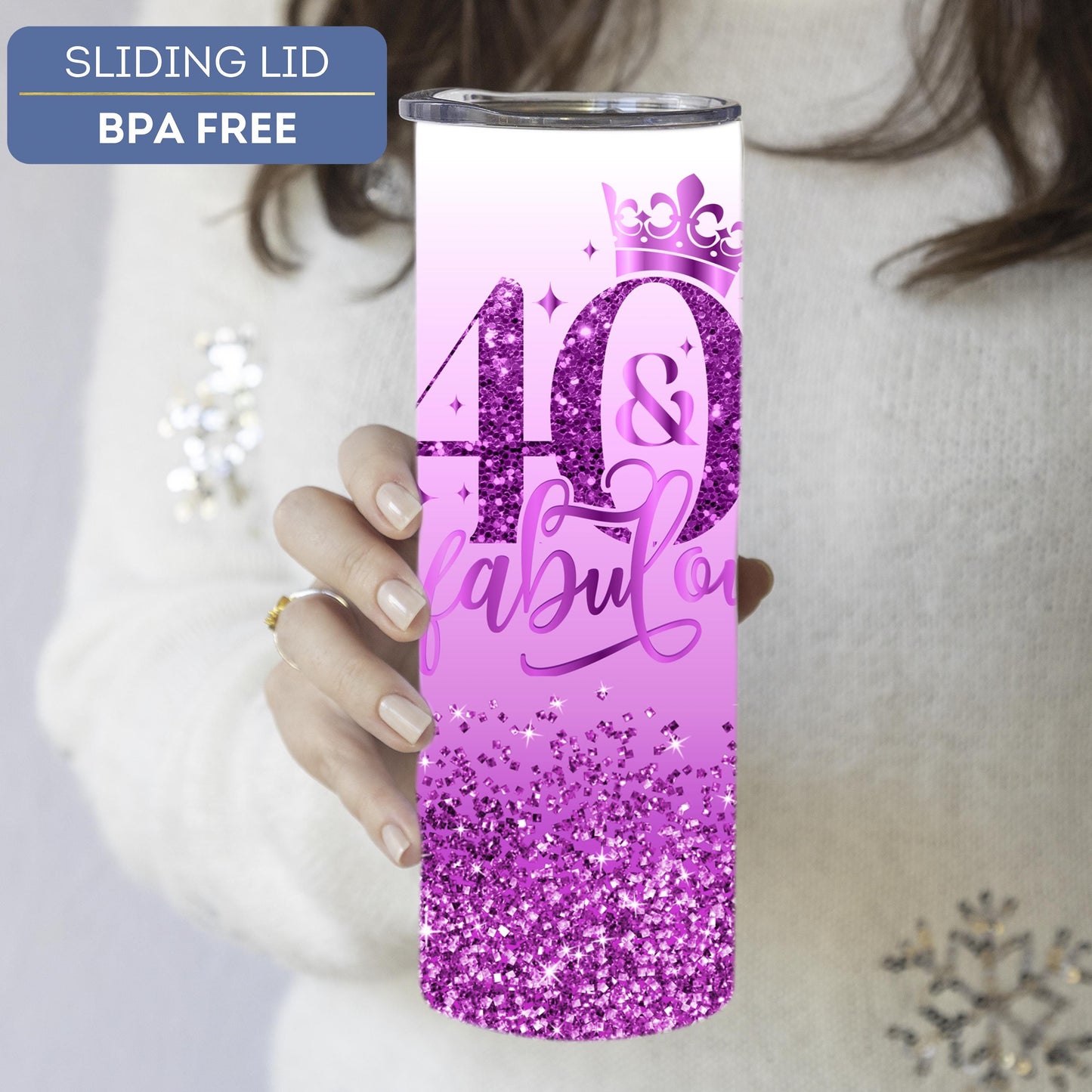Customized 40th Birthday Tumbler - Fabulous 40 Glitter Cup for Her