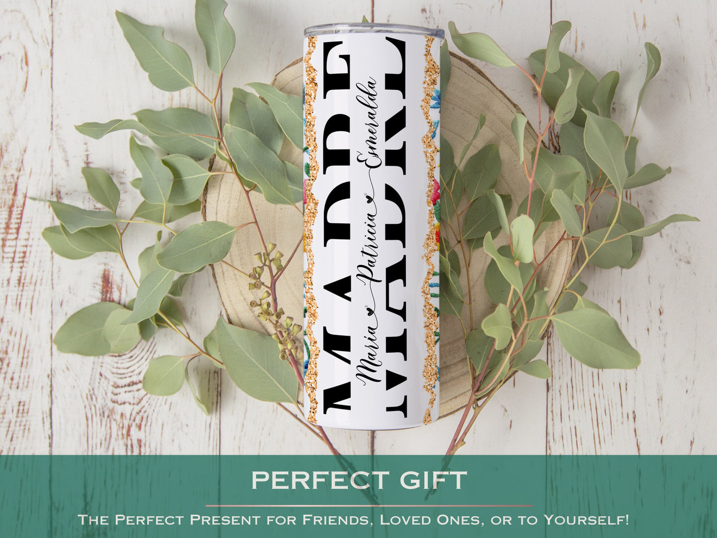 Personalized Madre Tumbler with Kids Names  Custom Dia De Las Madres Gift  Mexican Embroidery Design