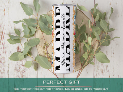 Personalized Madre Tumbler with Kids Names  Custom Dia De Las Madres Gift  Mexican Embroidery Design