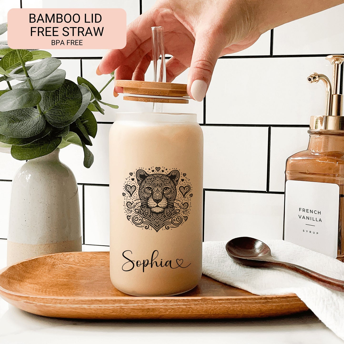 Personalized Jaguar Frosted Glass Cup - Custom Iced Coffee Tumbler for Jaguar Lovers