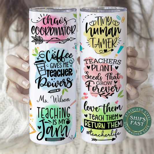 Personalized Teacher Tumbler - Chaos Coordinator Affirmation Appreciation Gift