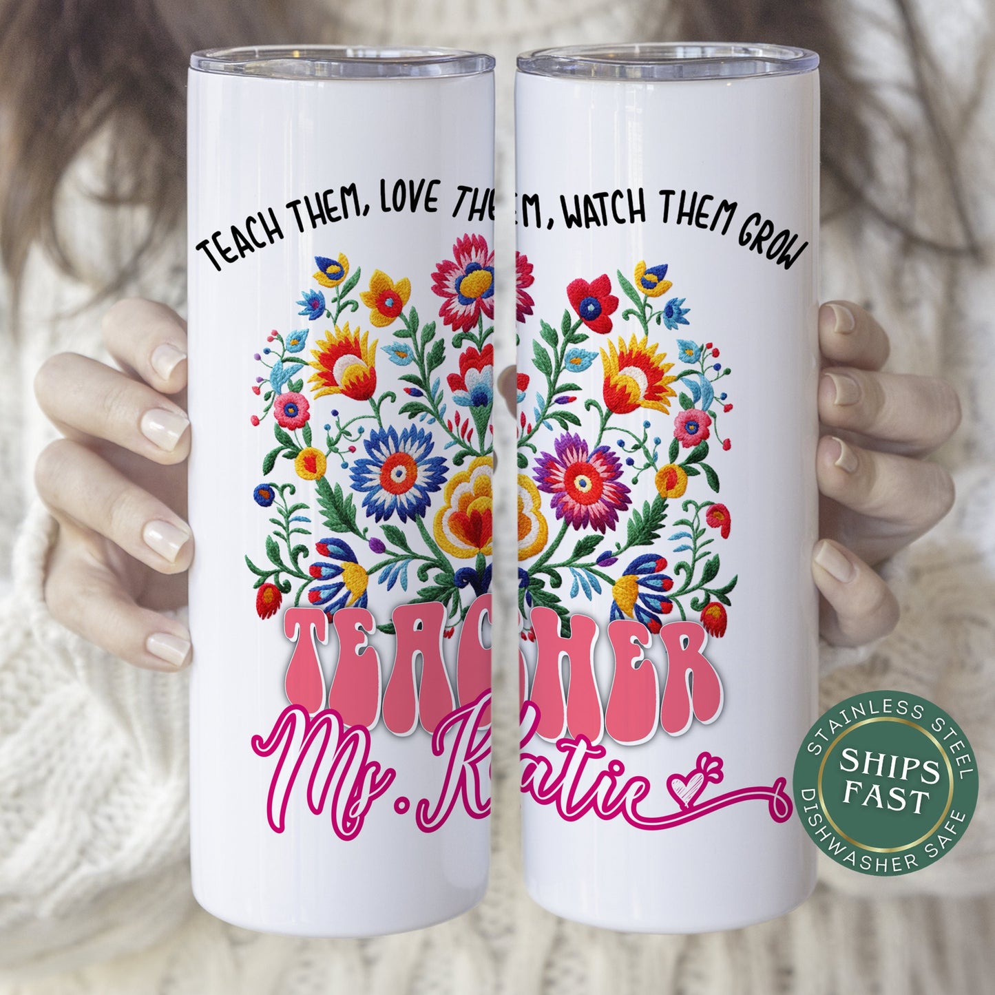 Personalized Wildflower Teacher Tumbler - Floral Gift for Teacher Appreciation