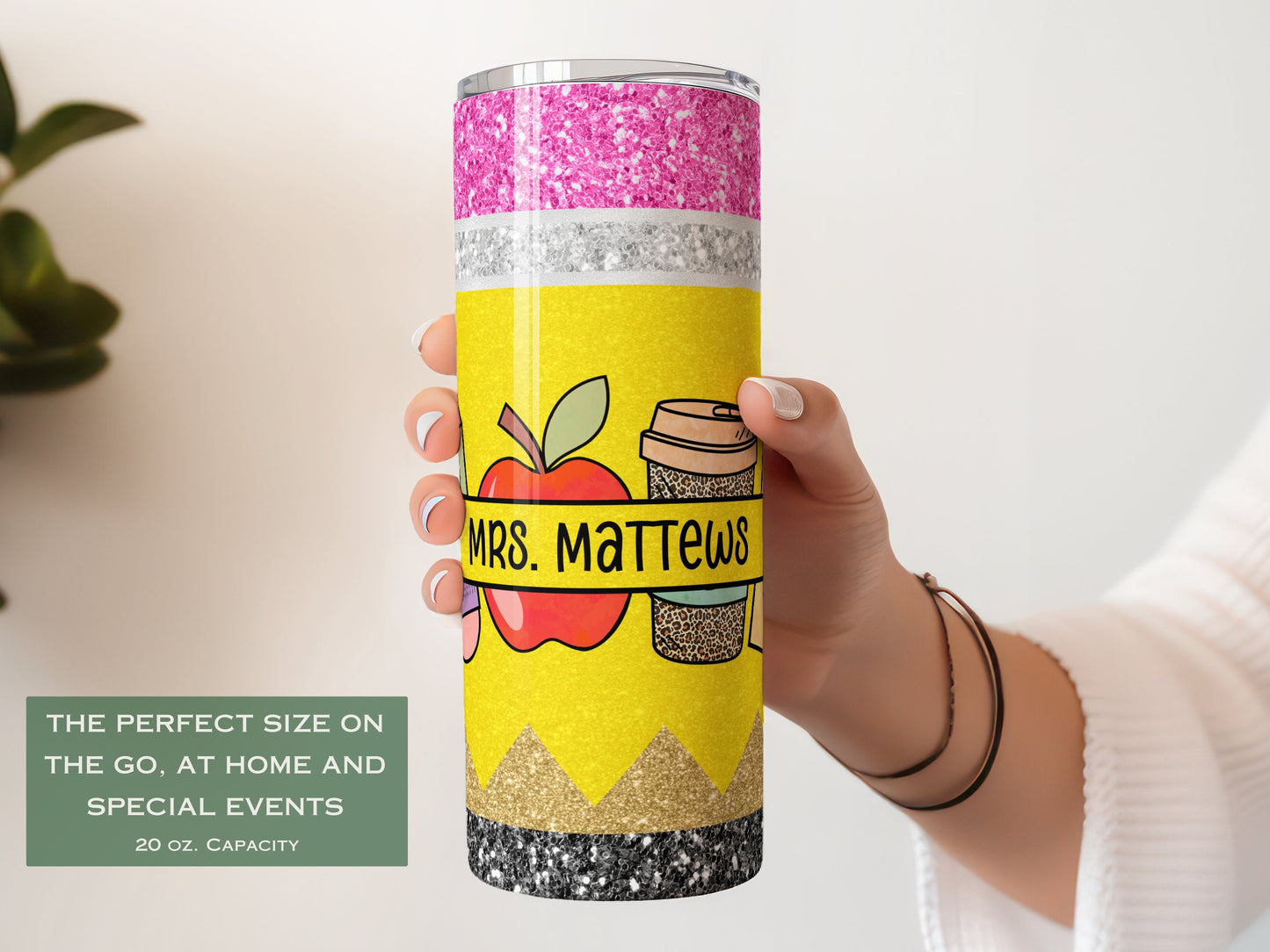 Personalized Glitter Teacher Tumbler - Appreciation Gift for Educators